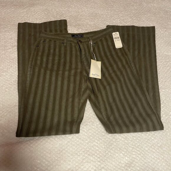 BNWT Y2k Indigo office siren low rise corduroy green pinstripe flare pants - Picture 1 of 5